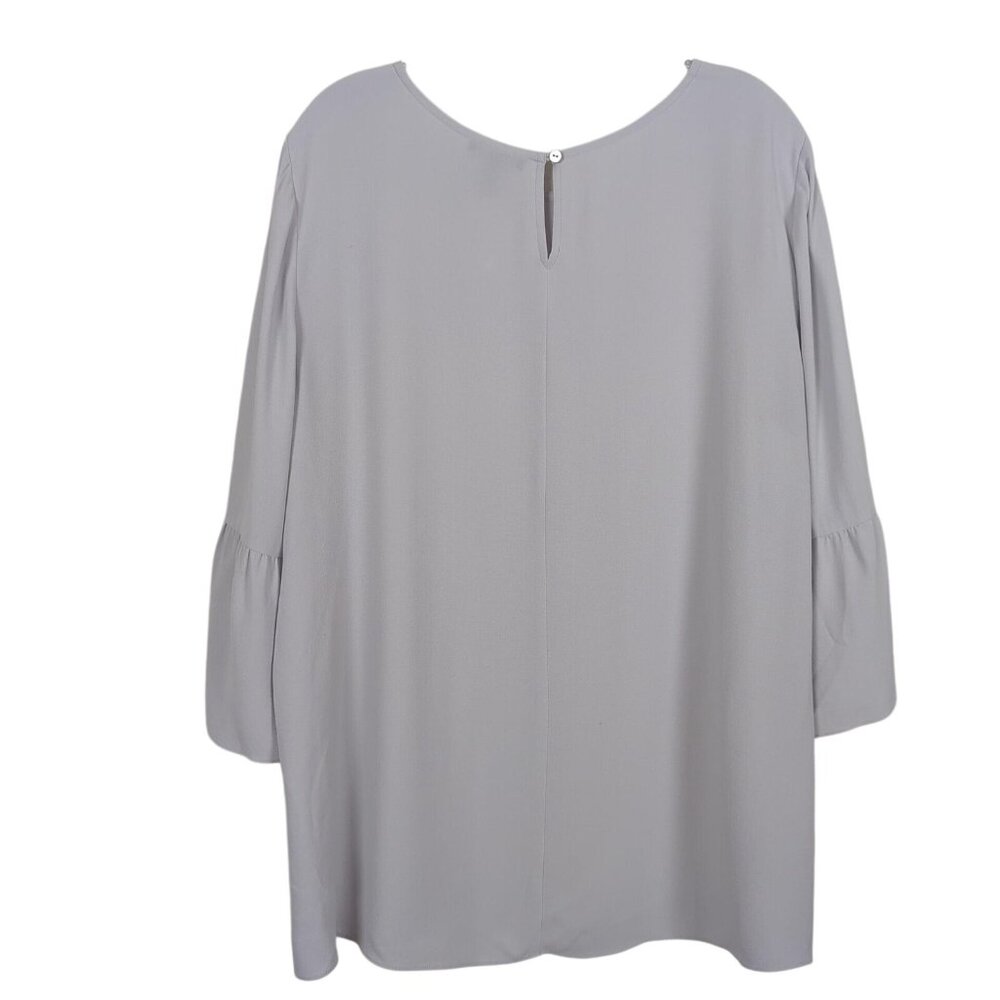 Eileen Fisher Blouse Womens Large Gray Silk Bell Sleeve Round Neck Tunic Top - Picture 2 of 16